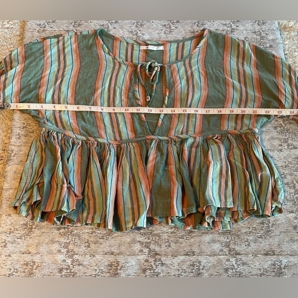 O'Neill Boho Striped Rosie Crop Top Long Sleeve Elastic Band Tie Front Medium - Picture 10 of 11